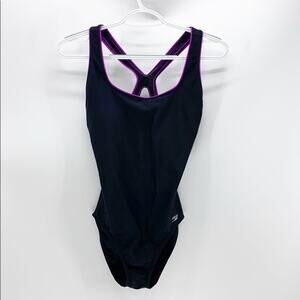 Speedo Ultraback black and fuchsia one piece summer swim class school size 6
